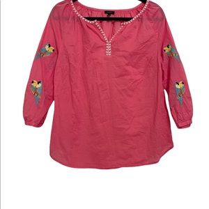 SOLD - Talbots Parrot Embellished Voile Popover Shirt - Pink - Medium